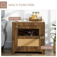 PawHut Dog Crate Furniture with Cushion, Wooden Dog Kennel End Table with Lockable Door, for Miniature Dogs, Indoor, Walnut(m-4)