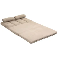 HOMCOM Convertible Floor Sofa Chair, Folding Couch Bed, Guest Chaise Lounge with 2 Pillows, Adjustable Backrest and Headrest, 40.25" L, Beige(m-11)