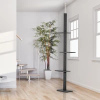 PawHut Floor-to-Ceiling Cat Tree Climbing Tower with Sisal-Covered Scratching Posts Natural Cat Tree Activity Center for Kittens Tower Furniture, Gray(m-10)