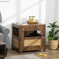 PawHut Dog Crate Furniture with Cushion, Wooden Dog Kennel End Table with Lockable Door, for Miniature Dogs, Indoor, Walnut(m-10)
