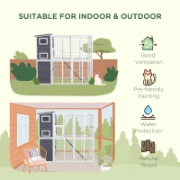 PawHut Wooden Outdoor Catio with Platforms, Asphalt Roof, Ramps, Light Gray(m-4)
