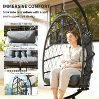 Outsunny Hanging Egg Chair with Stand, Foldable Wicker Rattan Swing Chair with Thick Cushion and Safety Rope, Grey(m-4)