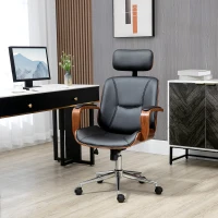 HOMCOM Office Chair, PU Leather Desk Chair with Removable Headrest, Adjustable Height, Tilt Function and with Wheels, Black(m-1)