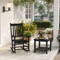 Outsunny Outdoor Rocking Chair, Patio Rocking Chair with Smooth Curves, High Density Wooden Rockers for Lawn Garden Porch, Supports Up to 350lbs, Black(m-2)