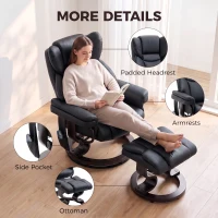 HOMCOM Massage Recliner Chair with Footrest, Swivel Armchair, Wrapped Wood Base, 10 Massage Points, Faux Leather, Black(m-7)
