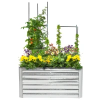 Outsunny 4' x 3' x 2' Raised Garden Bed with Support Rod, Steel Frame Elevated Planter Box, Silver(m-11)