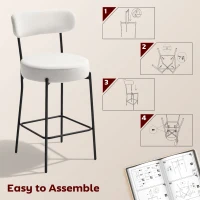 HOMCOM Set of 2 Barstools, Upholstered Bar Stools with Backrest, Footrest for Kitchen Island, Dining Room, Cream White(m-7)
