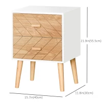 HOMCOM Nordic Bedside Table, Side End Table with 2 Drawers for Bedroom, 15.7"W x 11.8"D x 21.9"H, White(m-3)