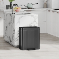 HOMCOM Trash Can, 2 x 5.3 Gallon (2 x 20 L) Garbage Can with Soft-Close Lid, Removable Inner Buckets for Kitchen Home Office