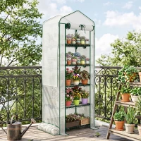 Outsunny Mini Greenhouse with Screen Roof, 5 Tier Portable Small Greenhouse with High Strength PE Cover, White(m-8)