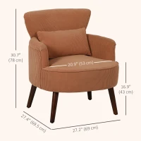 HOMCOM Modern Accent Chair, Upholstered Armchair with Solid Wood Legs and Lumbar Pillow for Living Room, Orange(m-3)