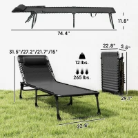 Outsunny Folding Chaise Lounge Pool Chair with 4-Position Reclining Back, Pillow, Breathable Mesh & Bungee Seat, Black(m-3)