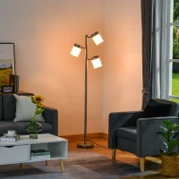 HOMCOM Modern Floor Lamp, Standing Lamp with 3 Rotating Lights for Living Room, Bedroom, Office, Silver(m-3)