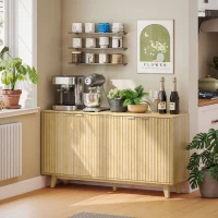 HOMCOM Fluted Sideboard Buffet Cabinet, 55" Coffee Bar Cabinet with 4 Doors, 2 Adjustable Shelves, 5 Wood Legs, Nature Wood(m-8)