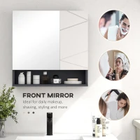 kleankin Medicine Cabinet, Wall Mounted Medicine Cabinet with Mirror with Mirrored Door, Adjustable Shelf and Soft Close Mechanism, Light Grey(m-6)