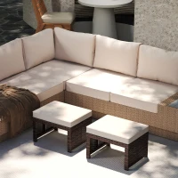 Outsunny 2 Pieces Wicker Outdoor Ottomans with Removable Cushions, Rattan Outdoor Seating, Footrest and Side Table, Khaki(m-8)