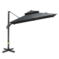 Outsunny 10ft Offset Patio Umbrella, Hanging Cantilever Umbrella, Square Shape, Aluminum Cross Base, Tilt, 360-Degree Rotation, Gray(m-11)