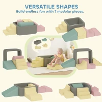 Qaba 7-Piece Modular Foam Baby Climbing Blocks with Corduroy Covers, Indoor Activity Set for 3-6, Multicolor(m-4)