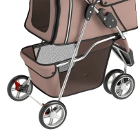 PawHut 3 Wheels Foldable Dog Stroller with Storage Basket, Adjustable Canopy, Cupholder for Miniature and Small Dogs, Coffee(m-10)