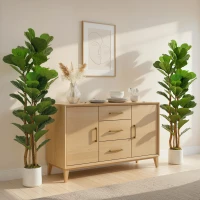 HOMCOM 6FT Artificial Fiddle Leaf Fig Tree Set of 2, Fake Potted Tree with Solid Wood Trunks for Indoor Decor, Green(m-1)