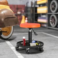 HOMCOM Rolling Garage Stool, 300 LBS Capacity Padded Mechanic Stool with 2.5" Wheels, Adjustable Height 15" -19.7", Orange(m-8)