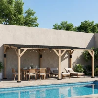Outsunny 10' x 20' Wooden Gazebo, Hardtop Lean-to Gazebo Pergola with Galvanized Steel Sloped Roof, Light Walnut(m-13)