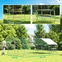PawHut Large Metal Chicken Coop with Waterproof Cover, Roosting Bar, Nesting Box, 9.8' x 19.7' x 6.4'(m-6)