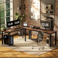 HOMCOM 71" Computer Desk, Desktop Desk with Metal Legs, Rustic Brown(m-6)