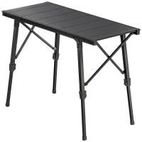 Outsunny Adjustable Height Folding Picnic Table with Removable Plates, Aluminum Camping Table, Black(m-1)