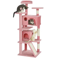 PawHut 54" Cat Tree, Multi-Level Cat Tower with Scratching Posts, Cat Condos, Bed, Platforms, Ramp, Toy Ball, Pink(m-9)