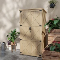 Outsunny Wooden Outdoor Storage Cabinet Garden Shed with Waterproof Asphalt Roof and Lockable Doors, Natural(m-8)