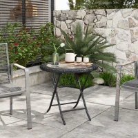 Outsunny Folding Round Tempered Glass Metal Table with Edging, Black(m-8)
