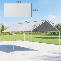 Outsunny 10 x 20ft Carport Roof, UV Resistant Canopy Replacement Cover with Ball Bungee Cords, White(m-3)