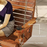 Outsunny 3-Seater Swing Bench, Wooden Porch Swing with Cupholders, Hanging Chains for Patio Garden, Carbonized(m-7)