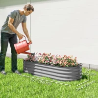 Outsunny 4.9' x 2' x 1' Large Outdoor Planter Box, Galvanized Raised Garden Bed with Metal Plant Stake, Silver(m-3)