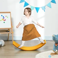 Qaba 32.3" Balance Board, Wobble Board Kids Curvy Rocker Board, Ended Preschool Learning Montessori Waldorf Toy, Yellow(m-1)