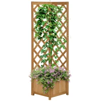 Outsunny Raised Garden Bed Wood Planter with Trellis for Vine Climbing, 16" x 16" x 57", Brown(m-2)