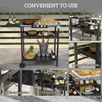 Outsunny 2-Tier Shelf Outdoor Bar Cart, Stainless Steel Tabletop Patio Serving Cart with Accessories for Poolside, Garden, Black(m-7)