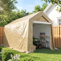 Outsunny Galvanized 7' x 12' Outdoor Storage Tent, Heavy Duty and Waterproof Portable Shed for Bike, Motorcycle, Tools, Beige(m-8)