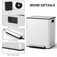 HOMCOM 2 x 6.6 Gallon Dual Trash Can with Removable Inner Buckets and Handles for Kitchen, Office, Bathroom, Silver(m-7)