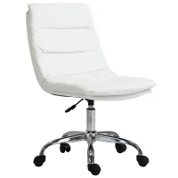 Vinsetto Armless Office Chair Ergonomic Computer Desk Chair Mid-Back Upholstered Task Chair with PU Leather, Adjustable Height and Swivel Seat, White(m-14)