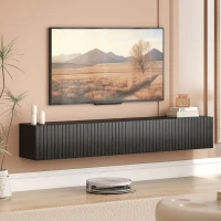 HOMCOM 55" Floating TV Stand for TVs up to 72 Inch, Wall Mount Media Console with 2 Fluted Flip-Down Doors, Cable Hole, Black(m-8)