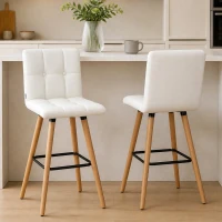 HOMCOM Modern Bar Stools Set of 2, 38" Upholstered Kitchen Island Stool with Solid Wood Legs, White(m-1)