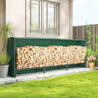 Outsunny Firewood Rack with Waterproof Cover, 300 kg Log Storage Holder with Steel Chains, 118.1" x 14.2" x 39", Dark Green(m-8)