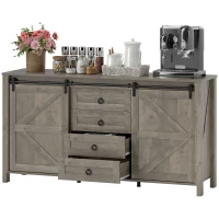 HOMCOM 60" Buffet Cabinet, Farmhouse Sideboard with Sliding Barn Doors, Drawers and Adjustable Shelves, Distressed Light Grey(m-2)