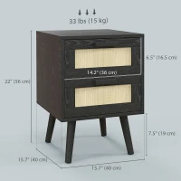 HOMCOM Boho Nightstands Set of 2, Bedside Tables with 2 Drawers for Living Room, Bedroom, Black(m-3)