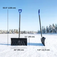 Outsunny 2-in-1 Snow Shovel and Ice Scraper, 22" Heavy Duty Snow Pusher with Metal Wear Strip, Ergonomic Handle for Driveway(m-3)