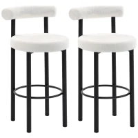 HOMCOM Bar Stools Set of 2, Sherpa Upholstered Barstools with Backrest, Bar Height Stools with Footrest for Kitchen Island(m-9)