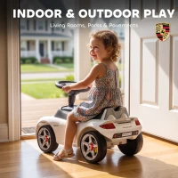 Qaba Toddler Push Car with Horn, Lights, Start-Up Sound, Ride on Car with Steering Wheel, Foot Rest, for 18-36 Months, White(m-7)