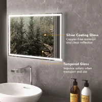 HOMCOM 28" x 20" Bathroom Mirror with LED Lights, Dimmable Makeup Mirror, Vanity Mirror with 3 Colors, Smart Touch, Anti-Fog(m-7)